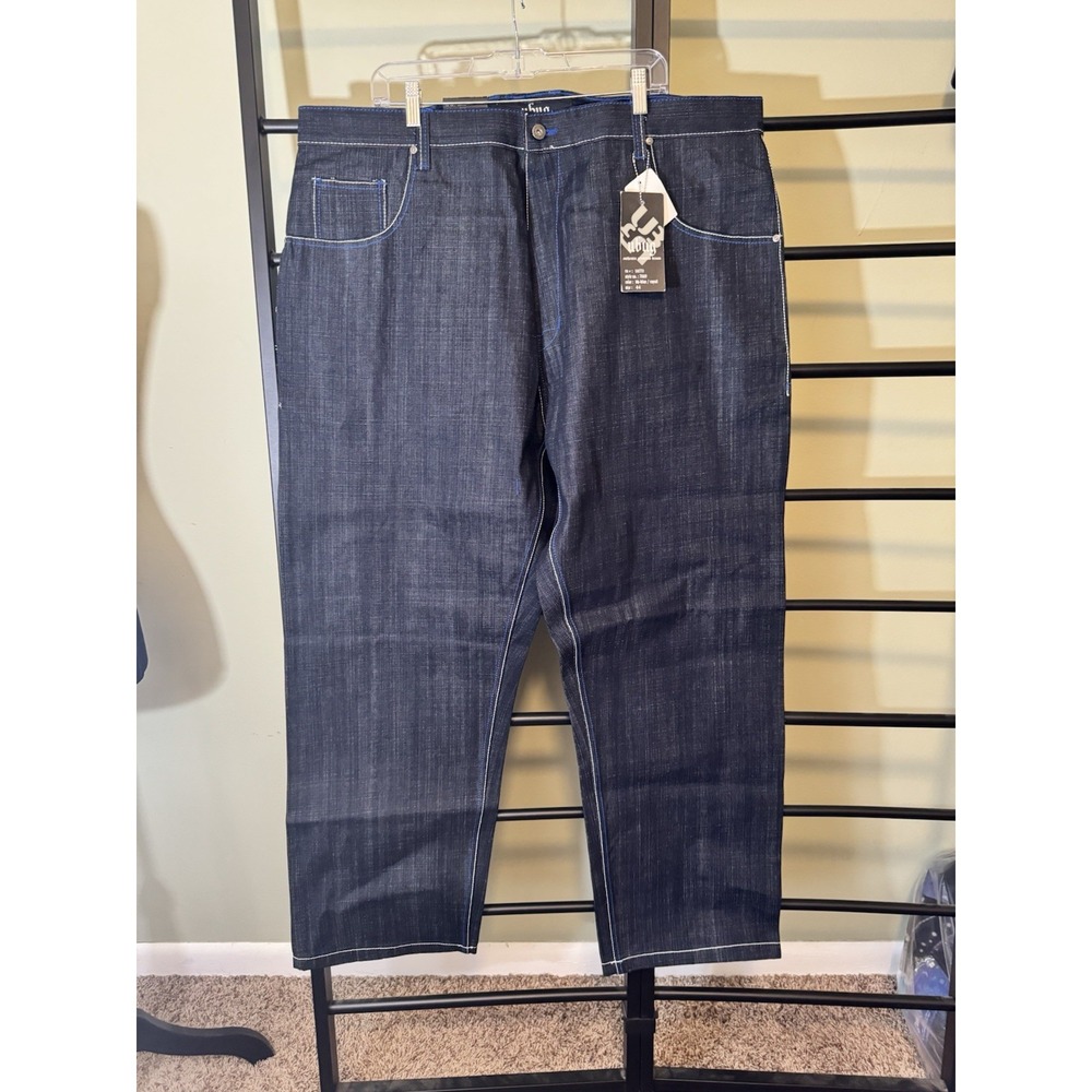 UBUG Y2K Mens Jeans 44x32 NWT Baggy Dark Wash Royal Blue Stitch Hip Hop Denim